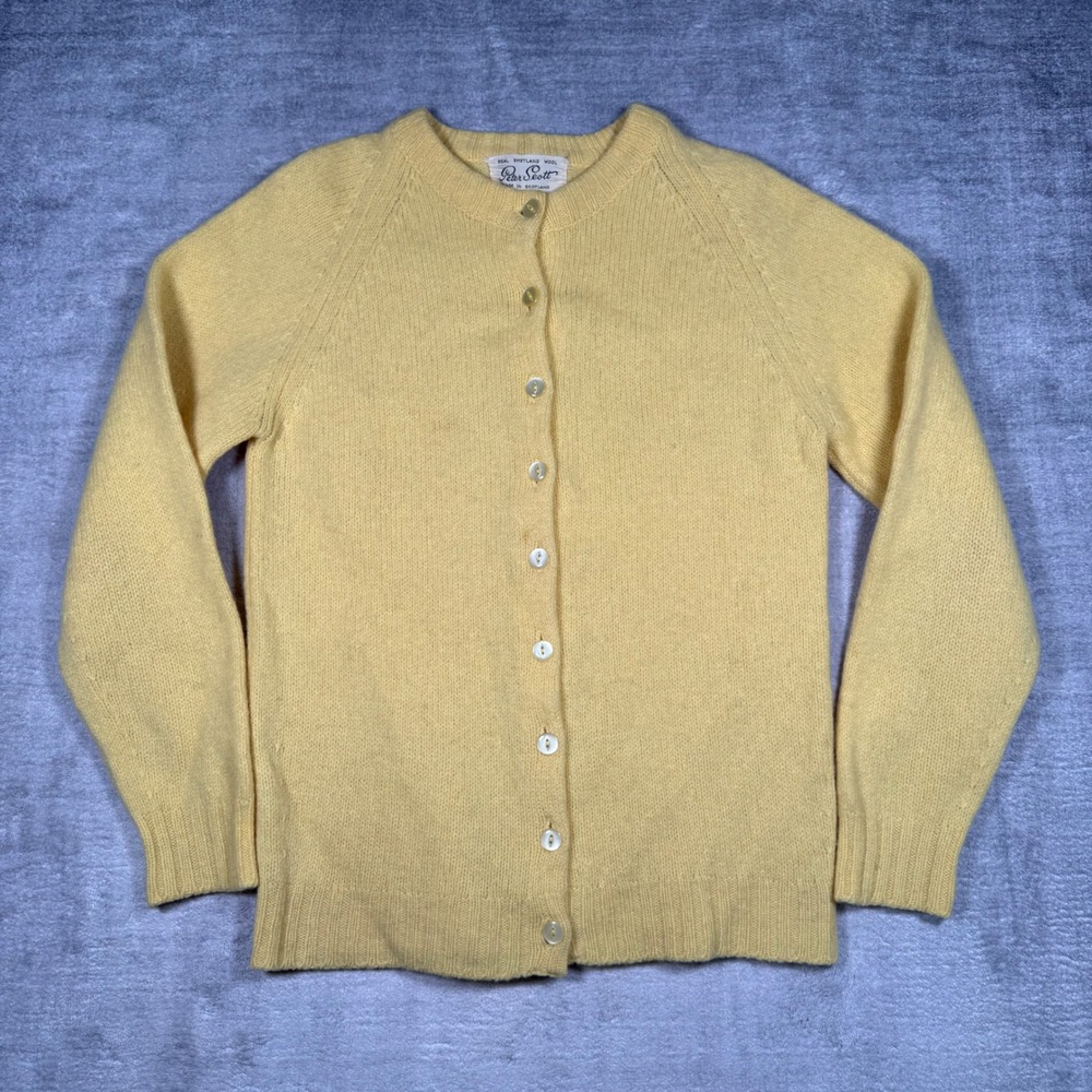 Peter Scott Cardigan Womans Small Yellow Vintage 1950s Cardigan Shetland Wool